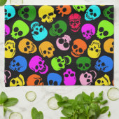 Kleurig Skulls-patroon in zwart Theedoek (Gevouwen)