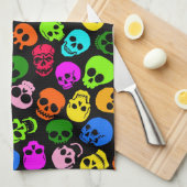Kleurig Skulls-patroon in zwart Theedoek (Quarter Fold)