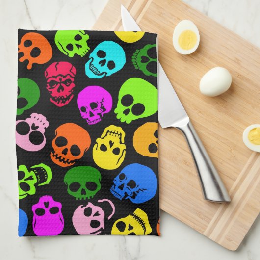 Kleurig Skulls-patroon in zwart Theedoek (Quarter Fold)
