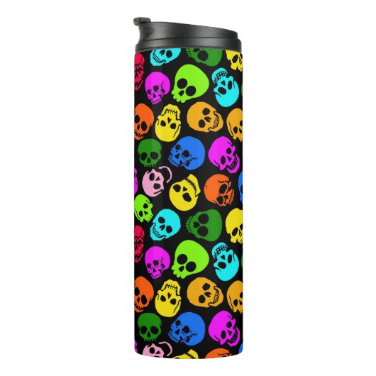 Kleurig Skulls-patroon in zwart Thermosbeker (Geroteerd rechts)