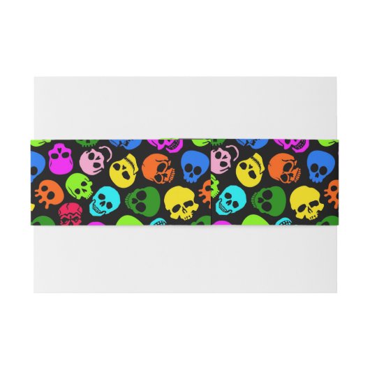 Kleurig Skulls-patroon in zwart Uitnodigingen Wikkel (Achterkant Voorbeeld)