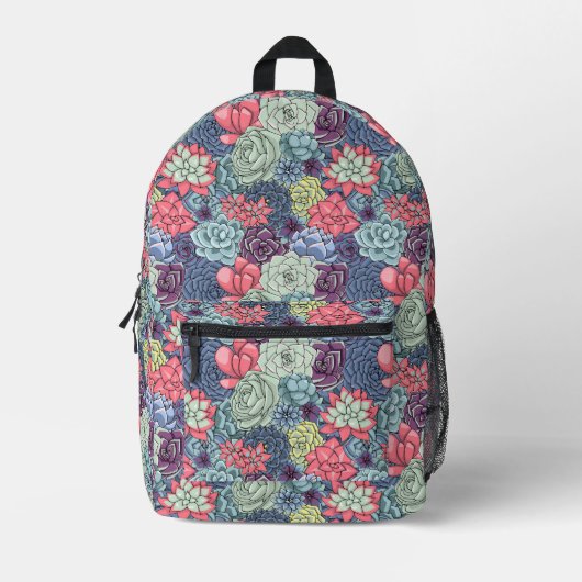 Kleurig Succulent Patroon Bedrukte Rugzak (Voorkant)