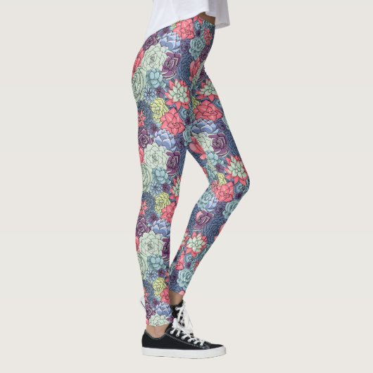 Kleurig Succulent Patroon Leggings (Rechts)