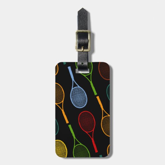 kleurig tennisracketpatroon bagagelabel (Voorkant verticaal)