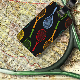 kleurig tennisracketpatroon bagagelabel