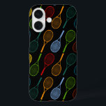 kleurig tennisracketpatroon iPhone 16 hoesje<br><div class="desc">Een patroon van tennisracket met verschillende kleuren</div>