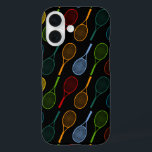 kleurig tennisracketpatroon iPhone 16 hoesje<br><div class="desc">Een patroon van tennisracket met verschillende kleuren</div>
