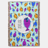 Kleurig tropisch vispatroon in blauw Zee Deken (Voorkant Verticaal)