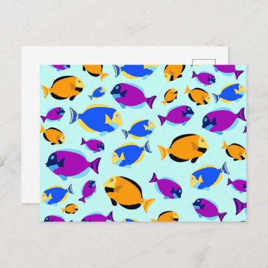Kleurig tropisch vispatroon in blauw Zee Feestdagenkaart (Voorkant / Achterkant)