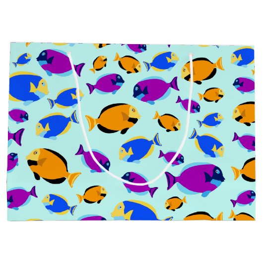 Kleurig tropisch vispatroon in blauw Zee Groot Cadeauzakje (Achterkant)