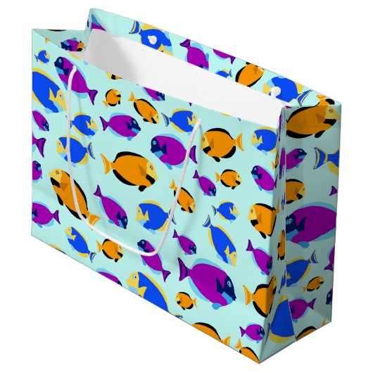 Kleurig tropisch vispatroon in blauw Zee Groot Cadeauzakje (Voorkant Gekanteld)