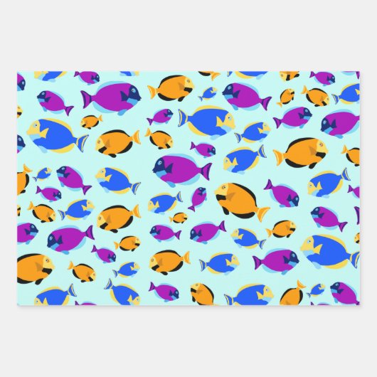 Kleurig tropisch vispatroon in blauw Zee Inpakpapier Vel (Voorkant 3)