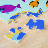 Kleurig tropisch vispatroon in blauw Zee Legpuzzel (Zijkant)