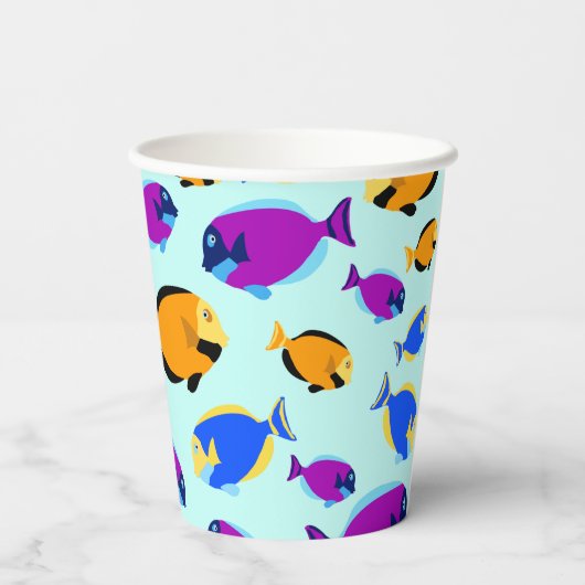 Kleurig tropisch vispatroon in blauw Zee Papieren Bekers (Achterkant)
