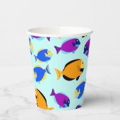 Kleurig tropisch vispatroon in blauw Zee Papieren Bekers (Links)