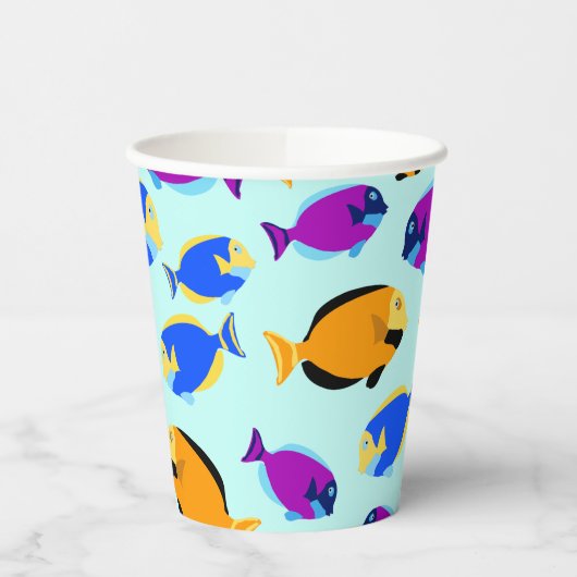 Kleurig tropisch vispatroon in blauw Zee Papieren Bekers (Links)