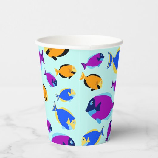 Kleurig tropisch vispatroon in blauw Zee Papieren Bekers (Rechts)