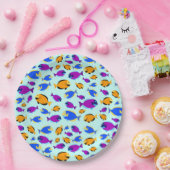 Kleurig tropisch vispatroon in blauw Zee Papieren Bordje (Feest)