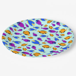 Kleurig tropisch vispatroon in blauw Zee Papieren Bordje