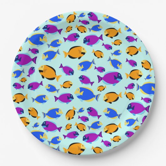 Kleurig tropisch vispatroon in blauw Zee Papieren Bordje (Voorkant)