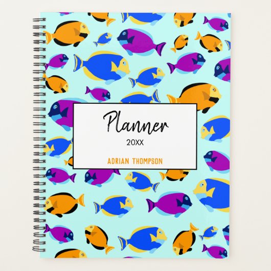 Kleurig tropisch vispatroon in blauw Zee Planner (Voorkant)