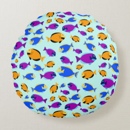 Kleurig tropisch vispatroon in blauw Zee Rond Kussen