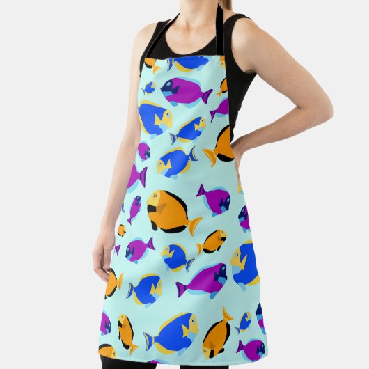 Kleurig tropisch vispatroon in blauw Zee Schort (Insitu)