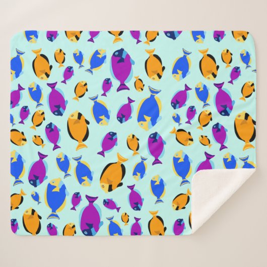 Kleurig tropisch vispatroon in blauw Zee Sherpa Deken (Voorkant (horizontaal))