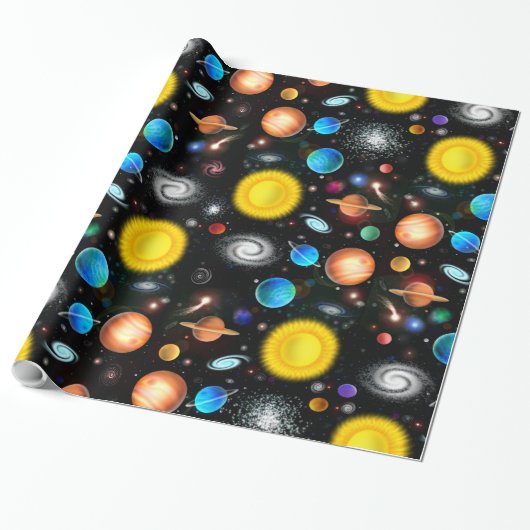 Kleurig Universe Astronomie Wrapping Paper Cadeaupapier (Uitgerold)