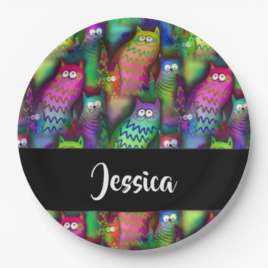 Kleurig verloop van katten papieren bordje (Voorkant)