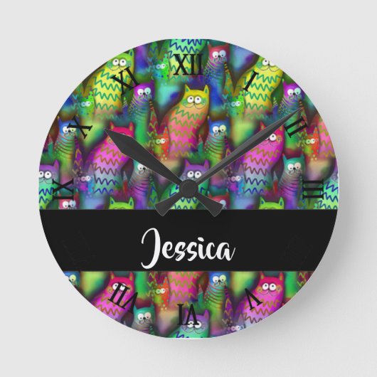 Kleurig verloop van katten ronde klok (Voorkant)