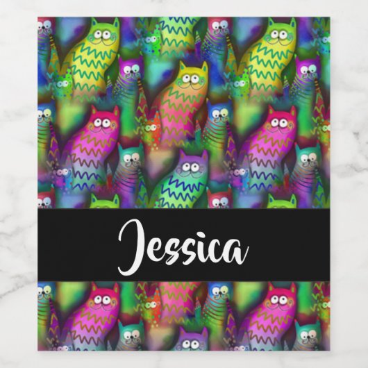 Kleurig verloop van katten wijn etiket (Enkel label)