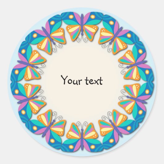 Kleurig vlinderontwerp ronde sticker (Voorkant)