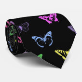 Kleurig vlinderpatroon op zwart stropdas (Opgerold)