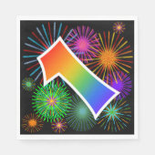 Kleurig vuurwerk + regenboogpatroon "1" Event # Servet (Voorkant)