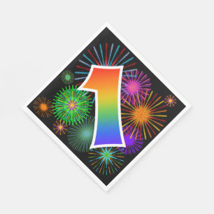 Kleurig vuurwerk + regenboogpatroon "1" Event # Servet