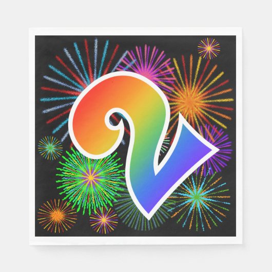 Kleurig vuurwerk + regenboogpatroon "2" Event # Servet (Voorkant)