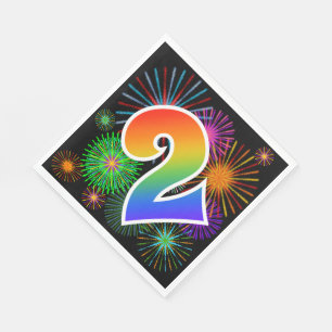 Kleurig vuurwerk + regenboogpatroon "2" Event # Servet