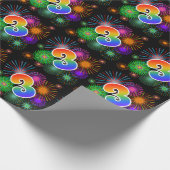 Kleurig vuurwerk + regenboogpatroon "3" Event # Cadeaupapier (Hoek)