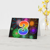 Kleurig vuurwerk + regenboogpatroon "3" Event # Kaart (Gele Bloem)