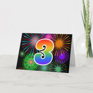 Kleurig vuurwerk + regenboogpatroon "3" Event # Kaart