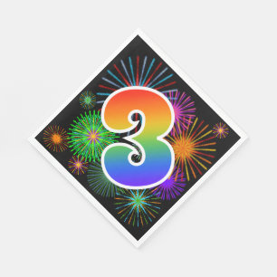 Kleurig vuurwerk + regenboogpatroon "3" Event # Servet