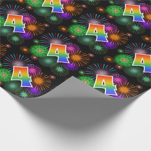 Kleurig vuurwerk + regenboogpatroon "4" Event # Cadeaupapier (Hoek)