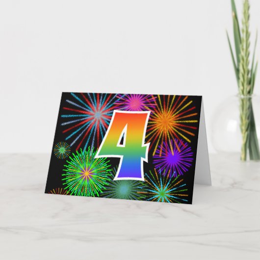 Kleurig vuurwerk + regenboogpatroon "4" Event # Kaart (Voorkant)