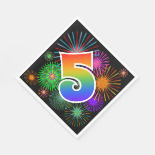 Kleurig vuurwerk + regenboogpatroon "5" Event # Servet