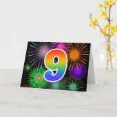 Kleurig vuurwerk + regenboogpatroon "9" Event # Kaart (Gele Bloem)
