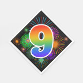 Kleurig vuurwerk + regenboogpatroon "9" Event # Servet (Hoek)