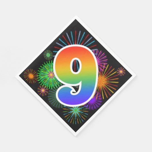 Kleurig vuurwerk + regenboogpatroon "9" Event # Servet (Hoek)