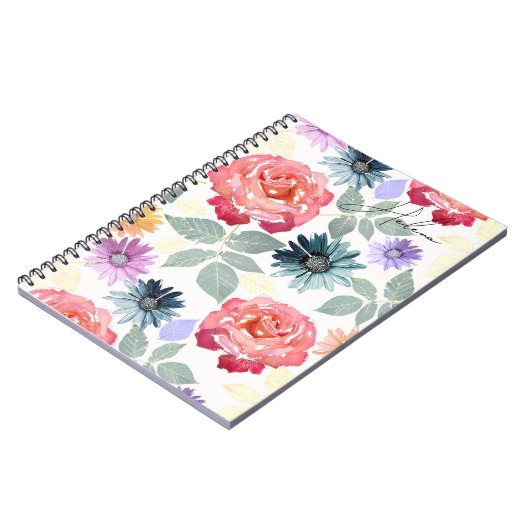 Kleurig waterverf floreel patroon. notitieboek (Linkerzijde)