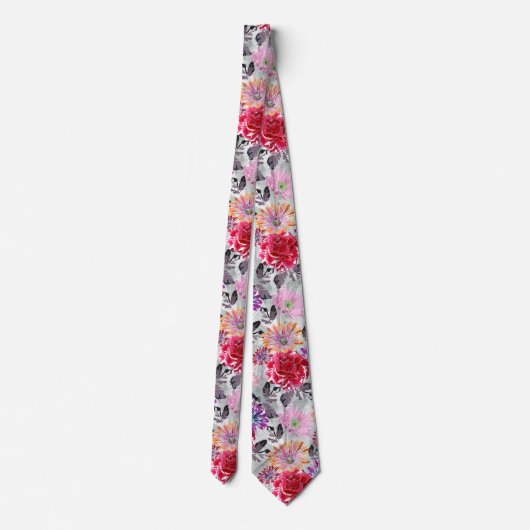 Kleurig waterverf floreel patroon, stropdas (Achterkant)